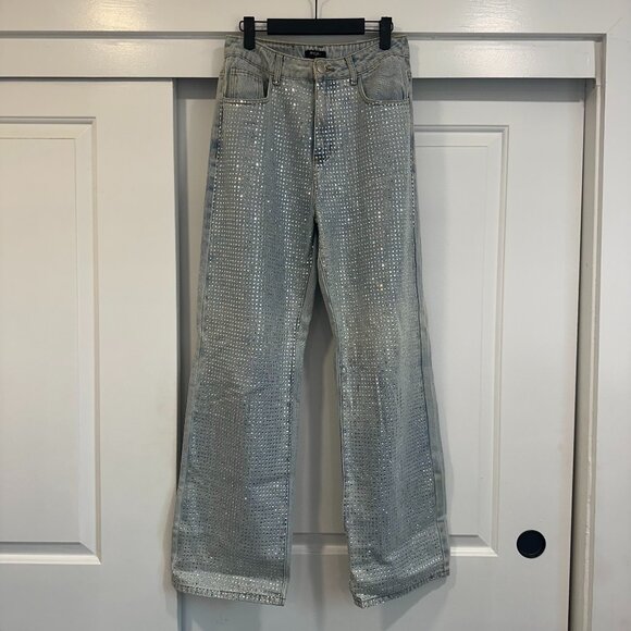 Nasty Gal Denim - NASTY GAL RHINESTONE WIDE LEG JEAN